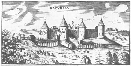 Файл:Общий вид крепости Копорье с востока. Гравюра начала XVII в..jpg