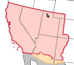 Захваченные США у Мексики территории выделены красной границей, жёлтым цветом выделены купленные в 1853 году за $10 миллионов