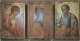 «Звенигородский чин» – три иконы работы Андрея Рублёва из Успенского собора на Городке в Звенигороде)