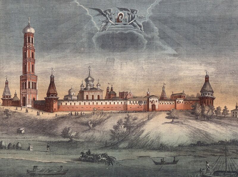 Файл:Симонов монастырь с реки (хромлитография, 1840-е).jpg