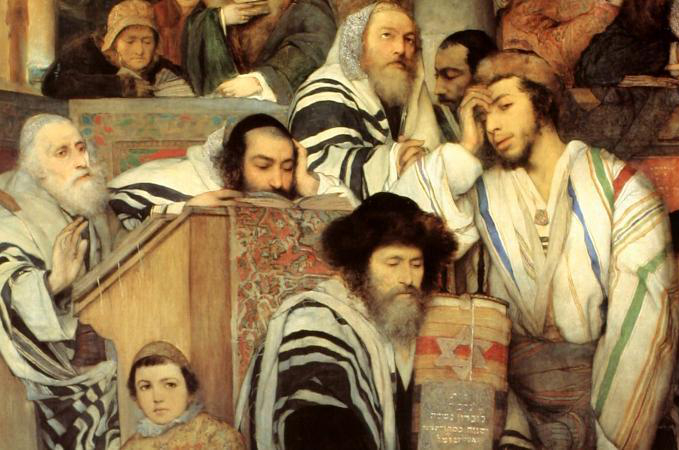 Файл:Евреи в синагоге на Йом-Киппур. Фрагмент картины Мауриция Готлиба.jpg