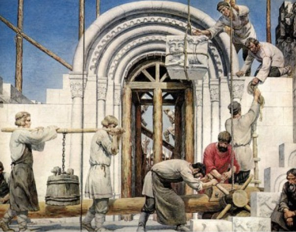 Файл:Строительство Дмитриевского собора. XII век.jpg