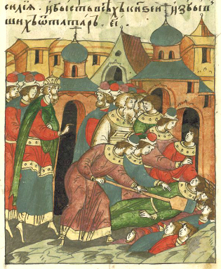 Файл:Похороны погибших при монгольском нашествии 1238 года в 1239 году. Миниатюра ЛЛС.jpg