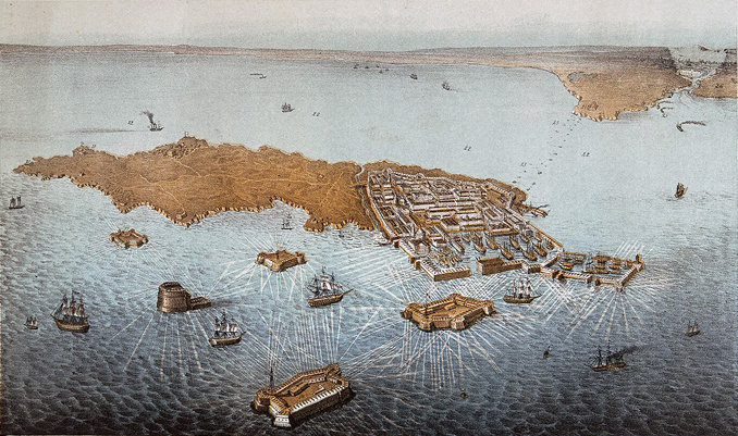 Файл:Птичья перспектива острова, гаваней и укреплений Кронштадта (гравюра).jpg