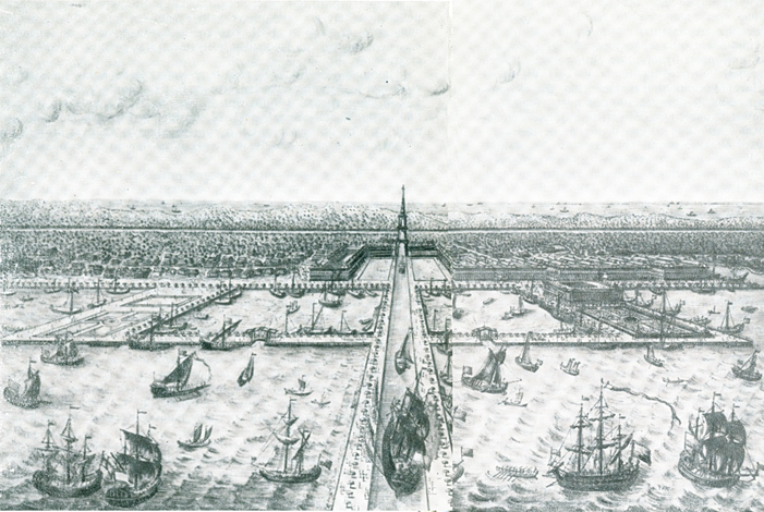Файл:Кронштадтская гавань 1722 г. - рисунок И. Браунштейна.jpg