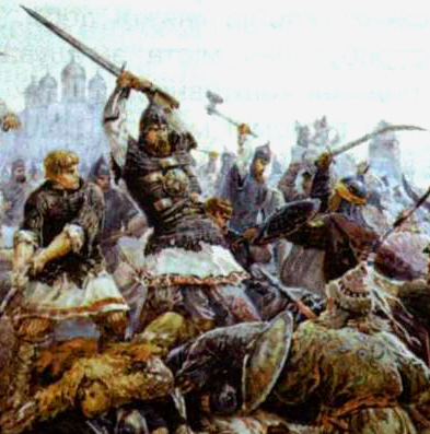 Файл:Оборона Киева от монголов в 1240 году. Картина В.Шаталина (фрагмент).jpg