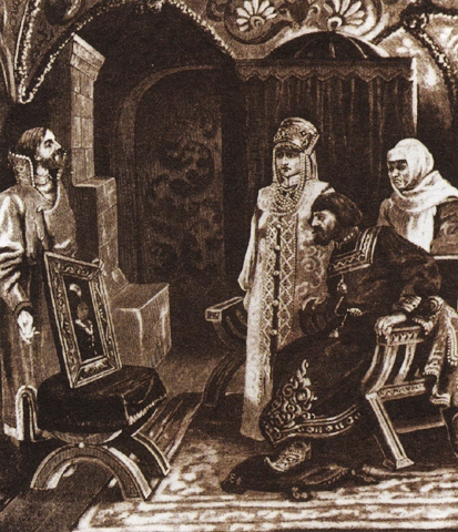 Файл:Посол Иван Фрезин вручает Ивану III портрет его невесты Софьи Палеолог. Худ. Фиктор Муйжель.jpg