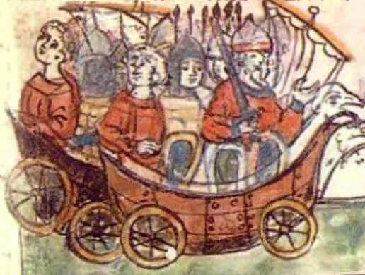 Файл:Поход на Царьград, ладьи на колёсах (фрагмент миниатюры Радзивилловской летописи).jpg