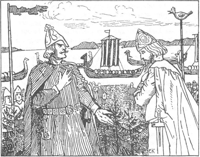 Файл:Олаф Святой и Рёгнвальд Ульвссон. Худ. Кристиан Крог. Иллюстрация к изданию «Снорри Стурлусон. Круг Земной», 1899.jpg