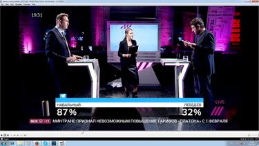 Скриншот дебатов Навального и Лебедева на телеканале Дождь, 2017