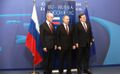 Председатель Евросовета Херман Ван Ромпёй (слева), Владимир Путин и председатель Еврокомиссии Жозе Мануэль Баррозу на саммите Россия-ЕС в Брюсселе, 28 января 2014 года