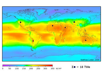 Среднегодовая мощность солнечного излучения на м² (с учётом погоды и рельефа местности)